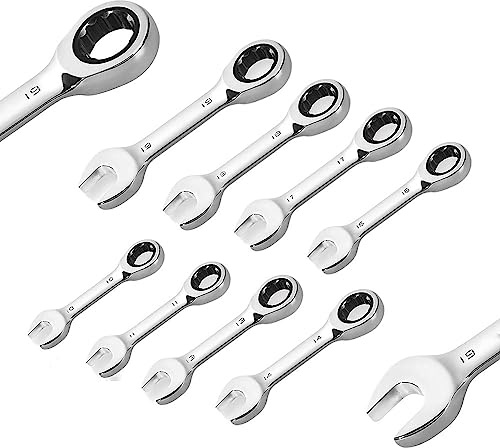Llaves Fijas con Carraca 1 Pieza de Llaves combinadas de trinquete rechonchas, Llave Inglesa, Herramientas manuales Llave Carraca (Color : Set)