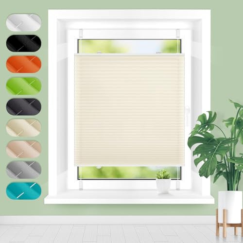 Homland Plissee ohne Bohren Klemmfix B70 x H200 cm Beige, Plissees für Fenster und Tür, Jalousie Easyfix Plisseerollo mit Klemmträger Sonnenschutz und Sichtschutz lichtdurchlässig Rollo
