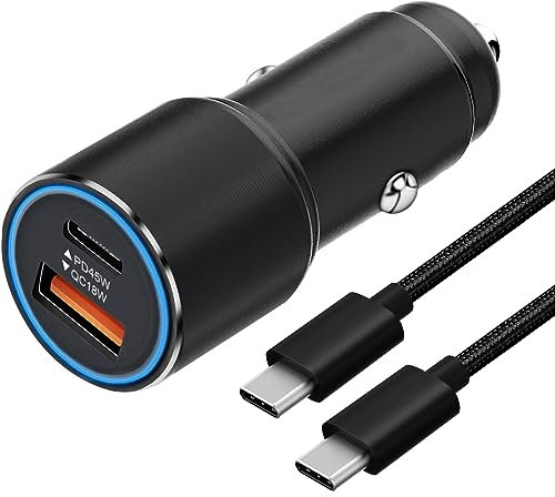 63W Super Fast Car Charger and Cable for Samsung Galaxy S23 S25 S22 S24 Plus Ultra/S21 S20 FE,A54 A53 A56 5G A52 A52S A34 A33 A23 A14 A13,Z Fold 4 5,USB C 45W+USB A 18W Adapter Phone Cigarette Lighter