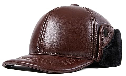 ZMNKH Winter Basecap Mütze mit Ohrenklappen - Leder Fliegermütze Kunstfellmütze Ledermütze Warm Baseballmütze Schildmütze Outdoor Schirmmütze Trappermütze