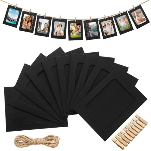 Janlaugh 100 Pcs Paper Photo Frames 4x6 Black Picture Frame with 100 Clip 10 String Kit DIY Hanging Cardboard Photo Holder Graduation Back to School Wall Decor Wedding Home