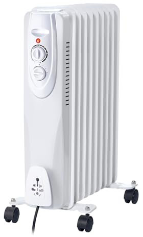Velamp Radiatore ad Olio 9 elementi 2000 W – riscaldamento silenzioso e uniforme, 9 lamelle efficienti, termostato regolabile, ruote trasportabili
