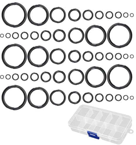 JINXIAN 50 Stück Angelrute Keramik Führungen Ringe Schwarz Rutenringe | 10 Größen 3,8mm-29,8mm Angelrute Auge Zubehör mit 1 Stück Transparente Box für Angelbegeisterte