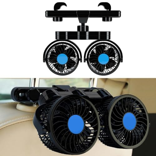 URPIZY Auto-Ventilatoren für den Rücksitz, 12 V Auto-Kopfstütze hinten, stufenlose Geschwindigkeit, Windluftventilator, 360 ° drehbar, verstellbar, Doppelkopf-Auto-Lüfter, Kühlung für SUV, Wohnmobil,