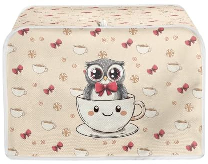 Talayituse Owl Coffee Candy Bow Print 4 Slice Toaster Cover Kitchen Small Appliance Dust Cover Bread Toaster Oven Cloth Cover Organizer Bag Dust & Fingerprint Protection, M
