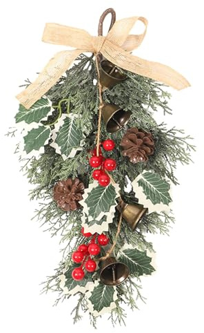 Weihnachts-Türkranz – 40 cm Weihnachtskranz für die Haustür | Künstliche Weihnachtskranzdekoration | Red Berry Pinecone Winter Teardrop Kränze Aufhänger für Indoor Outdoor