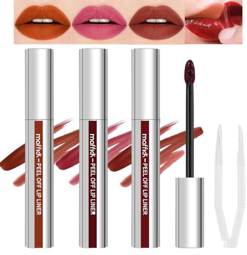 Peel Off Lip Stain Tattoo Set, 3 Colors Peel Off Lip Liner, Removable Lip Liner Set, Matte Finish Waterproof Lip Liner Pencil, Transfer-proof Peel Off Lip