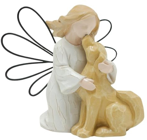 Pzuryhg Estatua De Perro Ángel Con Niña, Figura Conmemorativa De Mascotas Pintada A Mano, Escultura De Recuerdo De Pérdida De Mascotas, Multicolor