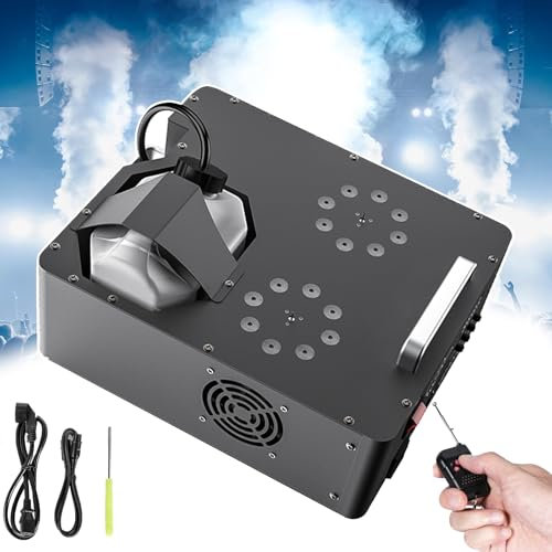 PLABNK Máquina De Humo De 2000 Vatios: Boquilla Doble, Ángulo Pulverización: Ajustable, Control Remoto + Control Manual, Puede Pulverizar hacia Arriba/Abajo, para Eventos En Vivo,Black