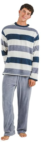 TRAMAS+ Pijama Hombre de Invierno, Pijama de Coralina con Manga Larga Polar y Pantalón Largo, Conjunto de Pijama Cómodo y calentito
