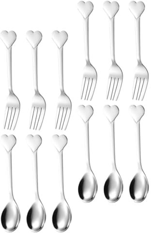 PRETYZOOM 1 Jeu amour fourchette cuillère mini coupes à dessert petites cuillères à dessert ustensile de cuisine accesoire cuisine cuillère à gâteau multifonction fourchette à salade Silver