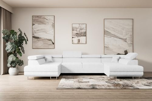 ALTDECOR Ecksofa in U-Form mit Schlaffunktion und Bettkasten Corner Sofa Bett Eckcouch Couch L-Form Schlafcouch Ausziehbar Wohnlandschaft Schlafsofa Cauchsofa GUSA-U - 342x202x107 cm Weiß