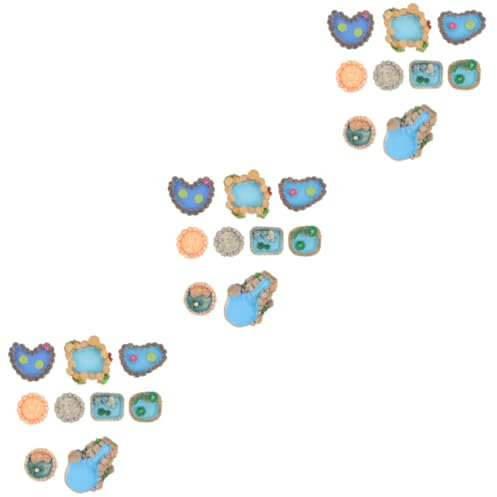 POPETPOP 3 Sätze Teich Teich Ornamente Wasser Fenster Figur Solar- Miniaturteich Baum Miniteich Miniatur-Ornamente Miniaturmodell Landschaftsbauhandwerk Mini-Landschaft Harz 9 Stück * 3