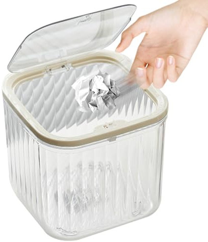 Aufquwk Poubelle de Bureau,Petite Poubelle De Bureau Avec Couvercle - Corbeille À Déchets Transparente Polyvalente Et Organisateur De Coton-Tiges Pour Dortoir, Cuisine, Salle De Bains Et Chambre