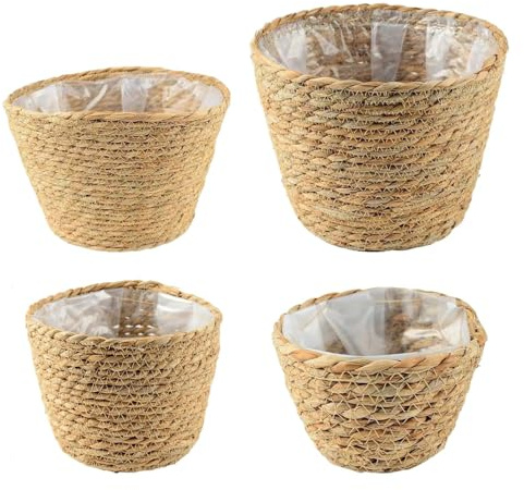 Byeaon Straw Flower Pot, Canasta De Plantador Tejido, Cesta De Almacenamiento De Mimbre, 26/26/18 Cm, Liviano Y Almacenamiento De Usos Múltiples, para Plantas, Juguetes O Artículos De Tocador