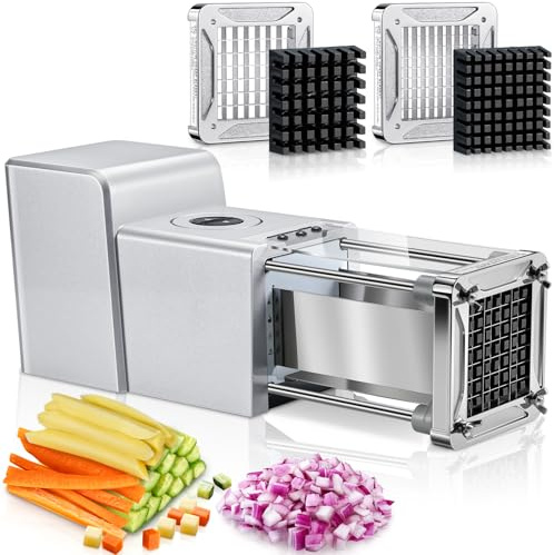 Sopito Electric Chip Cutter with 3/8 & 1/2 Inch Blades for Kitchen Cutting | Stainless Steel, Effort-saving Design, Easy to Clean, for Sweet Potatoes, Carrots, Cucumbers, Onions, Home & Commercial Use