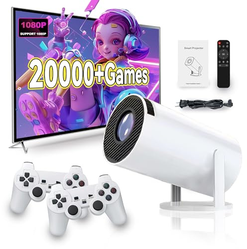 Mini proyector portátil con 2 Gamepad, X30 130 Pulgadas al Aire Libre Consola de Videojuegos proyector con el Juego clásico 20000 +, 4K Pantalla de Cine Soporte WiFi, Bluetooth con Mando