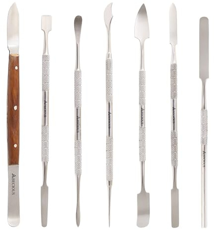ABECIOUS Wax Carving Tools Set (7Pcs), Metal Clay Sculpting Tools, Stainless Steel Double Ended Premium Dab Tool for Carving, Modeling, Sculpting and Shaping