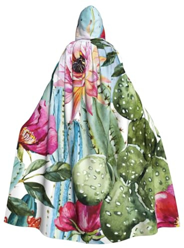 EdWal Cactus Succulent Rose Print Unisex Adults Hooded Cloak Cape Uniform, Hooded Robe, For Halloween Cosplay Costumes