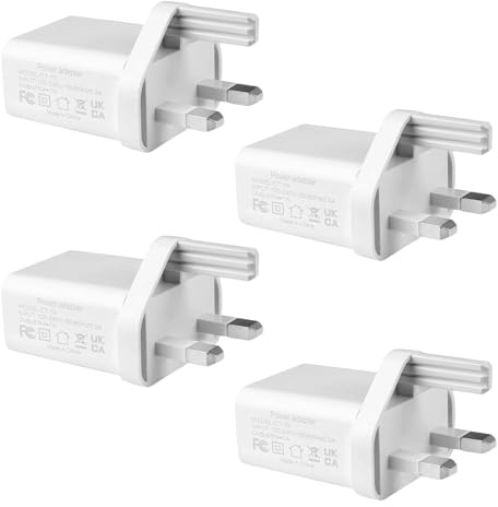 4 Pack USB Charger Plug 5V 1A Mains Power Adapter Single Port White Compact USB Plug Compatible with Smartphones Tablets Headphones Smartwatch Toys 5v 1a power supply plug adaptor (white)