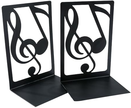 2 topes de libro de notas musicales huecos para estantes, extremo de metal resistente, tope decorativo para escritorio, sujetalibros decorativos