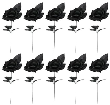 FUANA Gothic schwarzer Rosenstrauß – 10 künstliche Blumen für Halloween-Dekoration