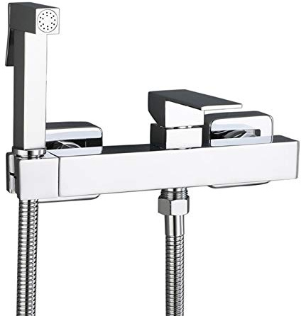 Bidet Shower for Toilet Chrome, Wall Mounted Handheld Bidet Sprayer for Toilet, Brass Bidet Square Sprayer Set, Hot and Cold Water Mixer Tap