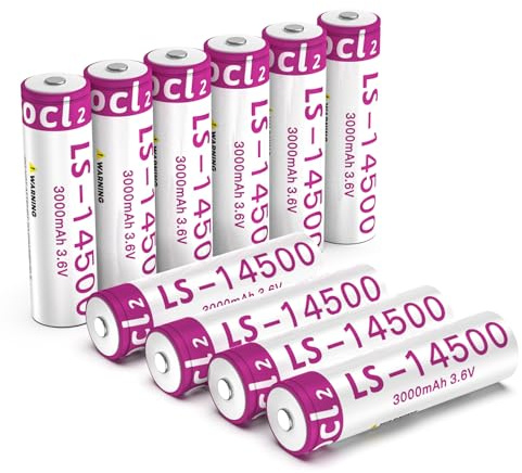 Lot de 10 piles au lithium LS14500 3,6 V 1/2 AA 3000 mAh non rechargeables