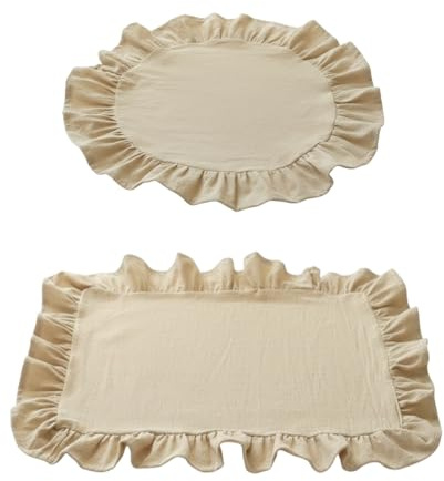 Rüschen Platzsets, 2er-Set Baumwollen Tischsets, Waschbar Runde und Rechteckige Platzdeckchen für gesellige Runden, Küche, Esszimmer und Partys