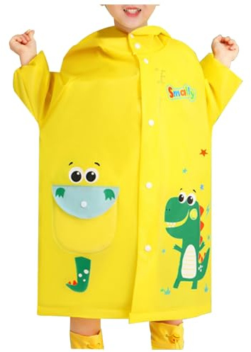 Generisk regnrock pojkar flickor studenter baby poncho dagis dinosaurie kropp reflekterande regnrock, GUL, 10-12 år