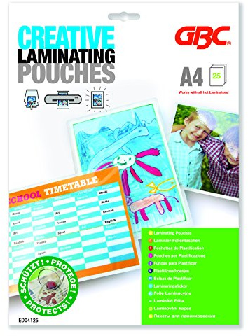 GBC Laminierfolien A4 125 mic, Robuste Laminiertaschen im 25er Pack, Glänzend, Transparent, Ideal für Büro & Schule, ED04125