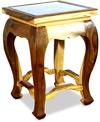livasia Hoher, naturfabener Opiumtisch, asiatischer Beistelltisch der Marke Asia Wohnstudio, Thailändischer Altartisch, Nachttisch, Asia Möbelstück mit Elefantenschnitzerei und Glasscheibe