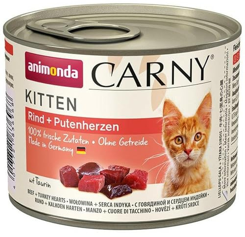 animonda Carny Kitten Katzenfutter, Nassfutter Katzen bis 1 Jahr, Rind + Putenherzen, 6 x 200 g