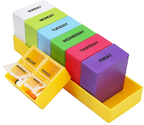 Large Pill Box 7 Day 4 Times a Day,Weekly Medicine Storage Box Tablet Organiser for Pills, Vitamin, Medication and Tablets, Fish Oils
