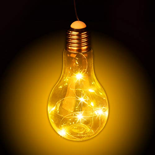 Relaxdays Deko Glühbirne LED zum Hängen, batteriebetriebene LED-Deko, kabellose Glühlampe mit Lichterkette, transparent, Klar, 1 Stück