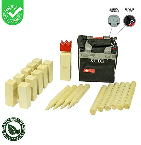 Ubergames 2024 Kubb Original Outdoorspiele - Top Qualität Schweres ECO Hartholz - Wurfspiel für draußen (24cm) - Offizielle - India Hartholz