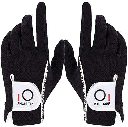 FINGER TEN Golfhandschuhe Herren Links Rechts Golf Handschuh Wert 1 Paar Golfhandschuh Linke Rechte Hand Handschuhe für Männer Golfer, Allwetter Mikrofaser Rain Grip