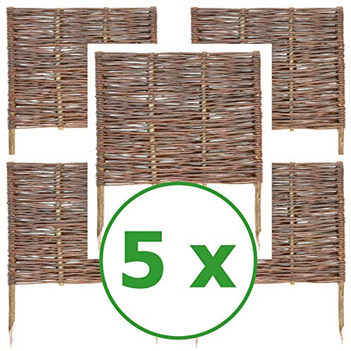 5 x BOGATECO Beeteinfassung aus Weide | 60 cm Lang & 60 cm Hoch | Holz-Zaun Rasenkante | Weiden-Zaun Steckzaun Perfekt für den Garten als Weg-Abgrenzung | Gartenzaun Weidezaun Zaunelemente