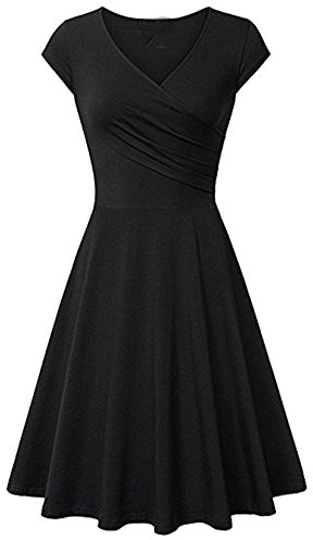 EFOFEI Women Slim Fit V Neck Dresses A-Line Flared Midi Dress 1950s Vintage Dresses