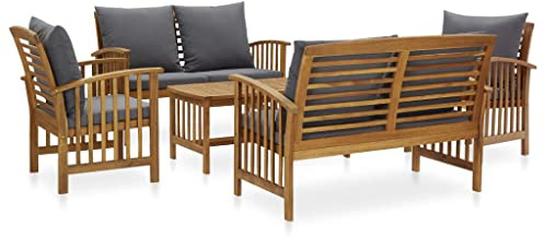 vidaXL Juego Muebles de Jardín y Cojines 5 Piezas Mobiliario Exterior Hogar Cocina Terraza Silla Mesa Asiento Suave con Respaldo Madera Maciza Acacia