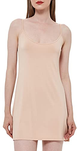 GYS Women's Bamboo Viscose Full Slips for Under Dresses Adjustable Spaghetti Straps Cami Mini Slip Dress, Beige, X-Large