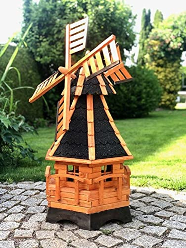 DARLUX handgefertigte Garten-Windmühle aus Holz und Bitumschindeldach, in verschiedenen Größen L - XXL (Braun - Schwarz XL)