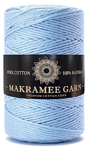 Makramee Garn. Baumwollgarn Kordel. 100% Natur Baumwoll-Kordel. Perfekt für Basteln, DIY, Handwerk & Stricken. 100% Natur Baumwollgarn, Dicke Macrame Cord (Blau, 5mm/100m)