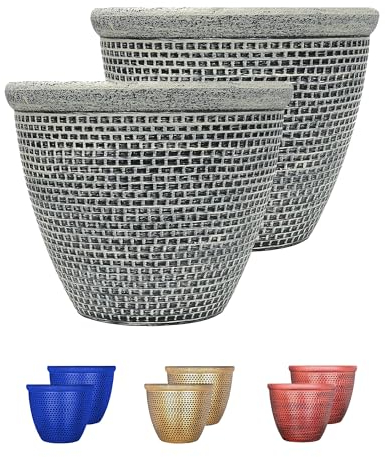 SG Traders Plastic Round Cromarty Plant Pot Flower Pot Planter Garden Decoration Antique Silver 25cm Plant Pot Outdoor Flower Pots Outside Garden Planters Outdoor With Drainage Holes (Pack of 2 Pot)