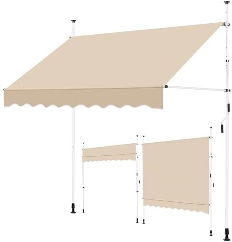 Yaheetech Store de Balcon à Pince de 250 cm de Large avec manivelle, Protection Solaire sans perçage, réglable en Hauteur, avec Cadre, Beige