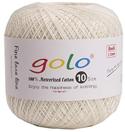 golo Häkelgarn Größe 10 für Handstrickgarn Crocher-Garn (milchig-weiß-802)