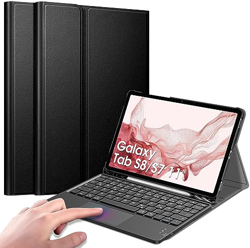 FINTIE Tastatur Hülle für Samsung Galaxy Tab S8 11 Zoll 2022 /S7 11 Zoll 2020, Deutscher Tastatur mit Touchpad Magnetisch Abnehmbarer Keyboard Cover, Schwarz