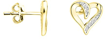 SOFIA MILANI - Boucles d'Oreilles pour Femme en Argent 925 - Bicolore - Plaqué Or - avec Pierre de Zircon - Clou d'Oreille en Forme de Coeur - E1699