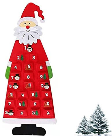 Calendario dell'Avvento di Babbo Natale,Calendario dell'Avvento Babbo feltro,Calendario Natale fai-da-te,Decorazione appendere alla parete(rosso)