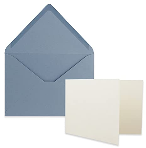 FarbenFroh by GUSTAV NEUSER 75x Stück Karte mit Umschlag Set Faltkarten DIN A7 quer 10,5 x 7,4 cm Naturweiß mit Brief-Umschlägen C7 Graublau Nassklebung